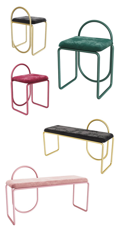 丹麦AYTM ANGUI系列金属边框麂皮绒软垫长凳和椅子3D模型（OBJ,FBX,MAX）