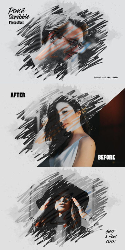 铅笔涂鸦照片photoshop效果 (PSD)