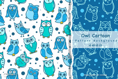 卡通猫头鹰适量背景图案 (EPS,AI,JPG,PNG)