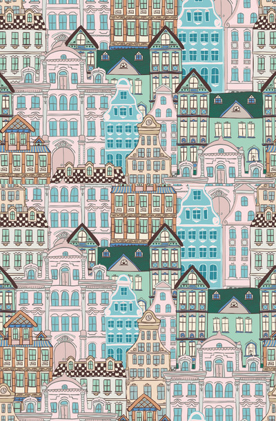 可爱的经典房子卡通背景 (AI,EPS,JPG)