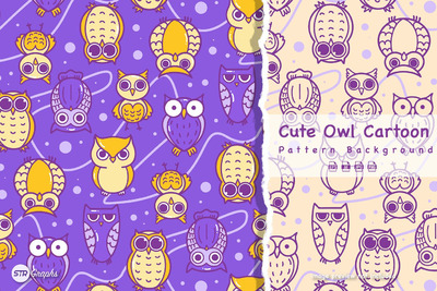 可爱的猫头鹰卡通背景 (AI,EPS,JPG,PNG)