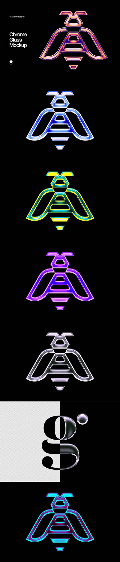 全息风格镀铬玻璃模质感字体（PSD）