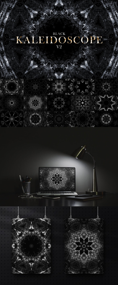 黑色万花筒图案背景 (JPG)