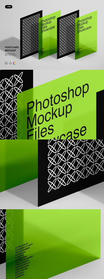 明信片/卡片设计样机 (PSD)