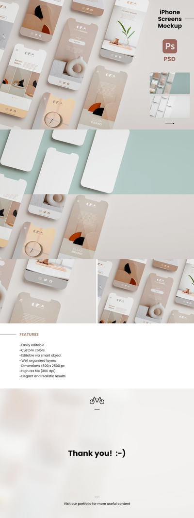 多屏幕UI设计展示iPhone手机样机 (PSD,JPG)