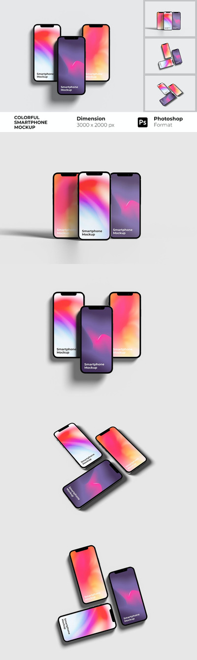 彩色智能手机iPhone样机 (PSD)