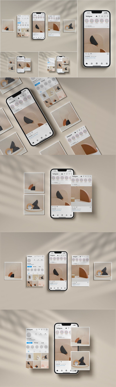 Instagram帖子展示手机UI样机 (PSD,PDF)