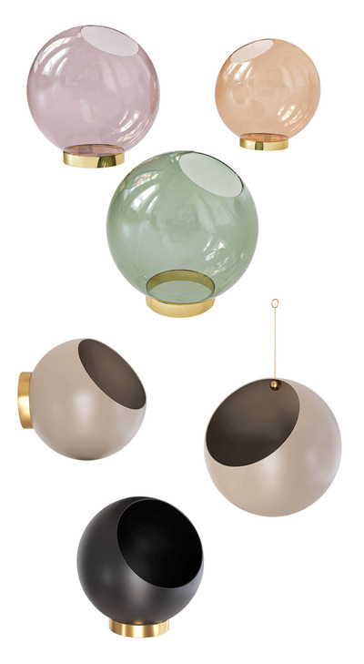 丹麦AYTM Globe系列带金属底座的球形玻璃花瓶和陶瓷花盆3D模型（OBJ,FBX,MAX）