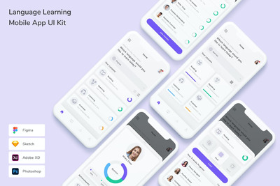 语言学习 App UI Kit   (FIG,PSD,SKETCH,XD)