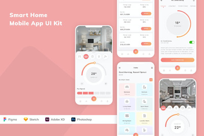 智能家居 App UI Kit (FIG,PSD,SKETCH,XD)