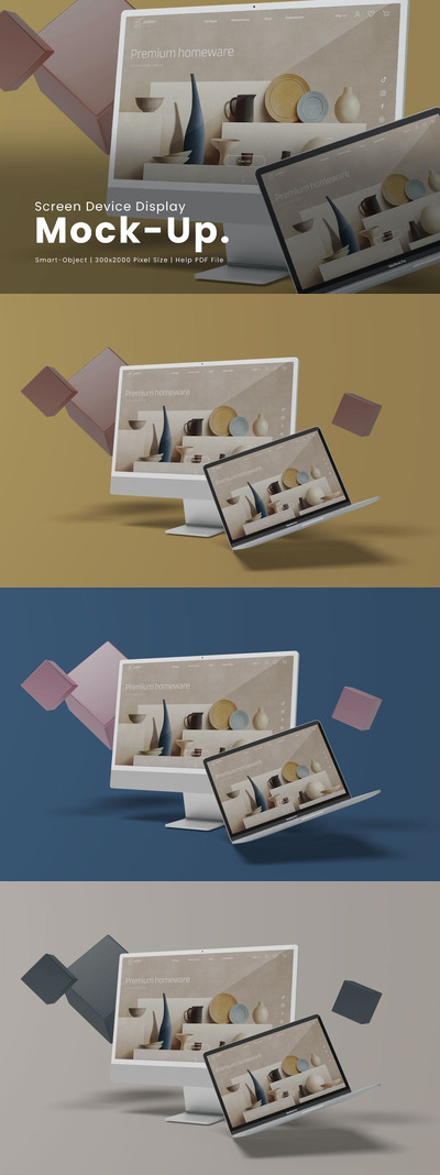 iMac和MacBook电脑屏幕显示设备样机 (PSD)