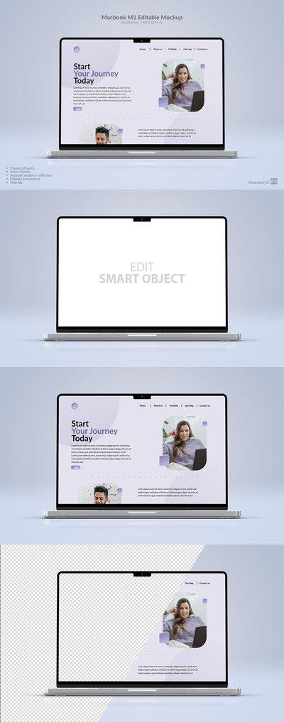 Macbook M1笔记本电脑网站UI样机 (PSD)