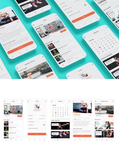 健身房和健身俱乐部 App UI Kit (AI,EPS,FIG,PSD,SKETCH,SVG,XD)
