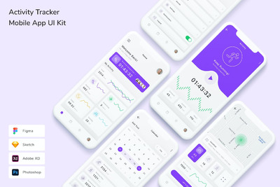 活动跟踪器App UI Kit (FIG,PSD,SKETCH,XD)