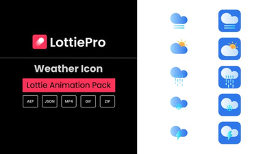 动画天气图标AE素材 (aep,json)