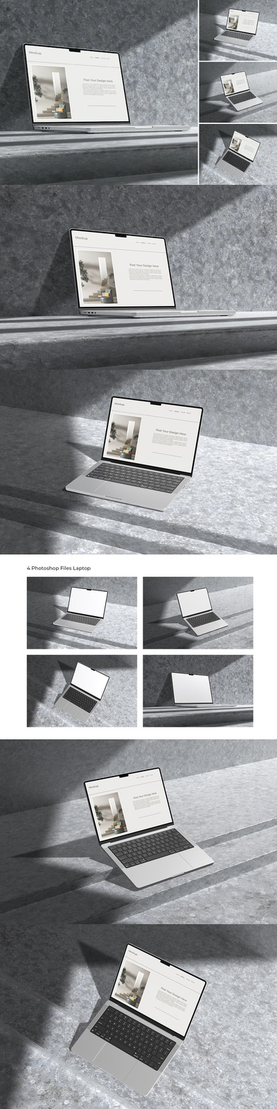 阴影大理石背景MacBook笔记本电脑样机模板 (PSD,PDF)