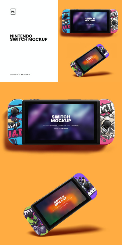 任天堂Switch游戏机外观设计样机模板 (PSD)