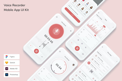 语音记录器 App UI Kit (FIG,PSD,SKETCH,XD)