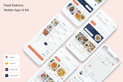 食品配送 App UI Kit (FIG,PSD,SKETCH,XD)