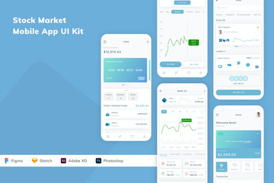 股票市场 App UI Kit (FIG,SKETCH,XD,PSD)
