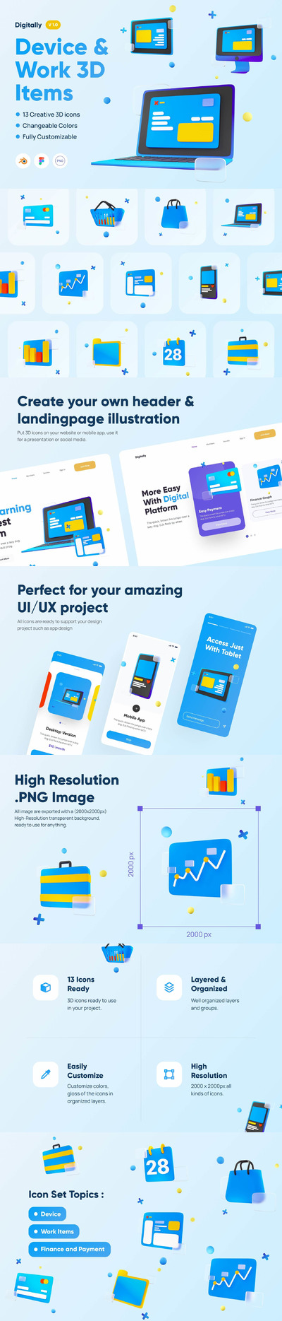 数字化设备和办公主题3D图标集 (blend)