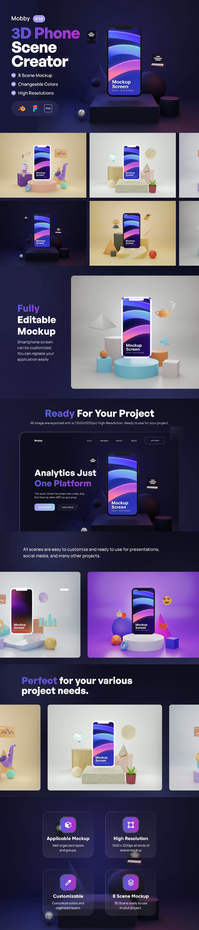 3D元素场景iPhone手机样机模板 (blend)