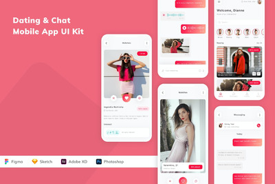 约会和聊天 App UI Kit (FIG,PSD,SKETCH,XD)