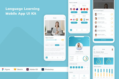 语言学习App UI Kit (FIG,SKETCH,XD,PSD)