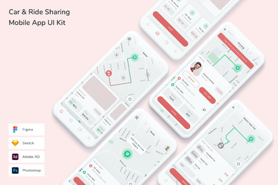 汽车和骑乘共享 App UI Kit (FIG,PSD,SKETCH,XD)