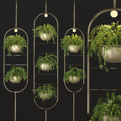 带灯的金属组合花盆中的绿植盆景3D模型（OBJ,MAX）