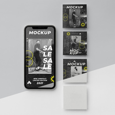 社交媒体帖子&iPhone手机样机模板 (psd)