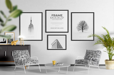 客厅墙壁黑色画框相框样机模板 (psd)