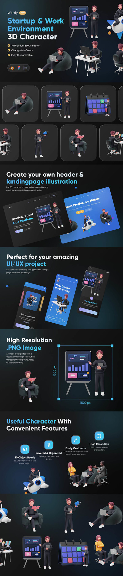 业务启动&办公主题3D角色素材 (blend)