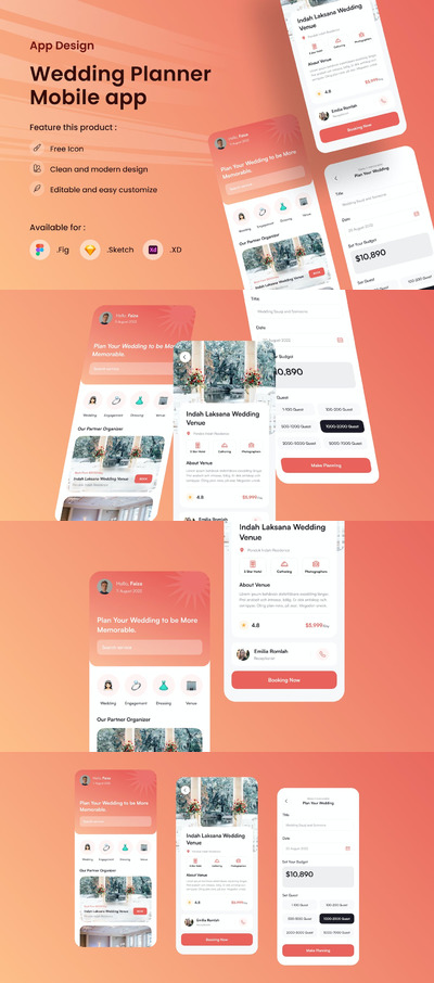 婚礼策划App UI Kit (FIG,SKETCH,XD)