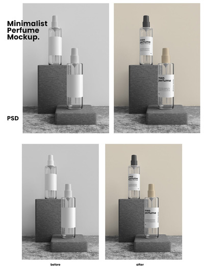 极简香水瓶品牌标签设计样机 (PSD)