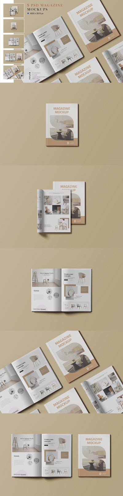 杂志宣传册设计样机模板 (PSD,JPG,PDF)