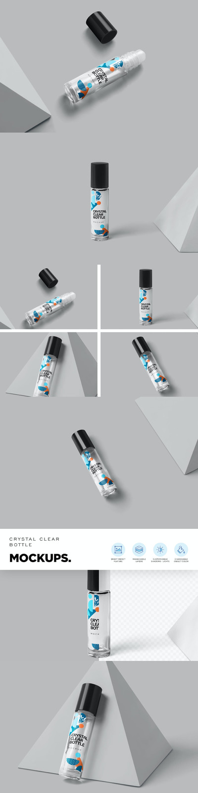 塑料香水瓶包装和标签品牌设计样机模板 (PSD)