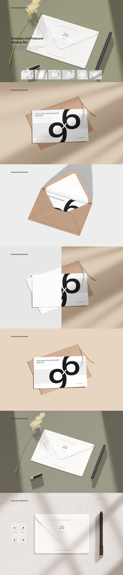信封和明信片设计样机套装 (PSD,JPG)