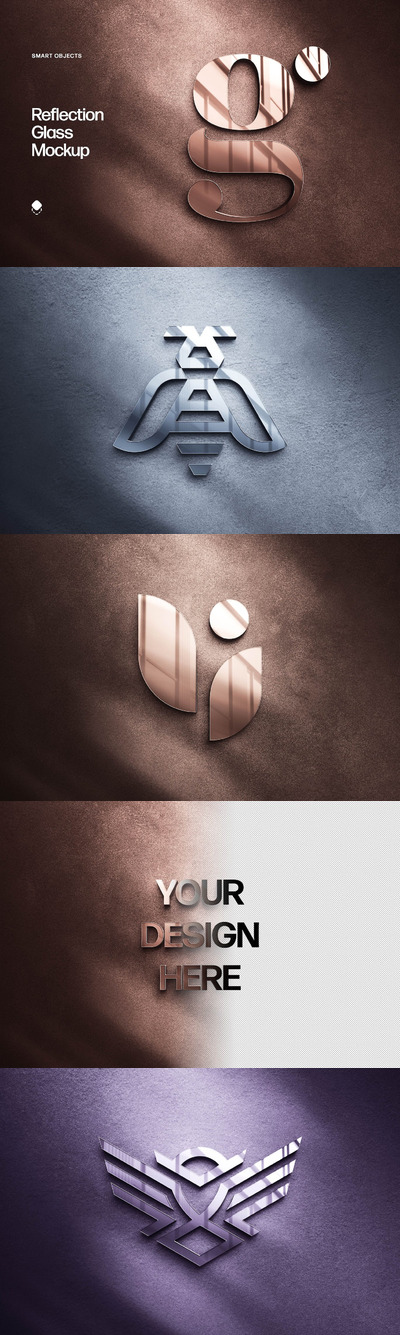 镜面玻璃公司标志Logo样机 (PSD)