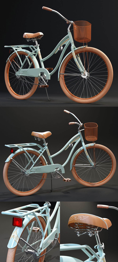 带篮子的Huffy Nel Lusso Cruiser女士自行车3D模型（OBJ,FBX,MAX）