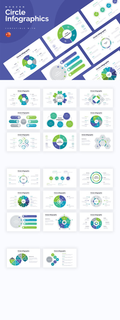 常用圆形数据展示PPT模版 (PPTX)