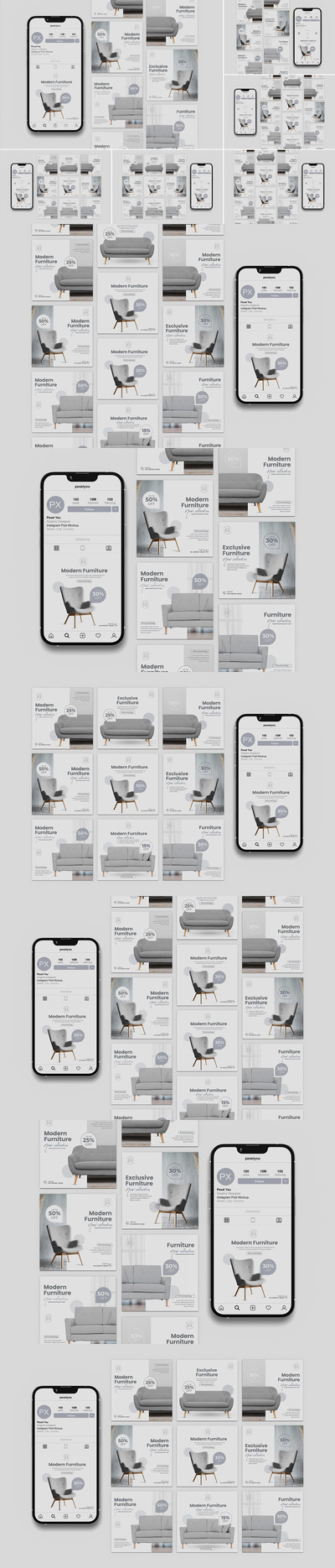 Instagram方形帖子展示手机屏幕样机 (PSD)