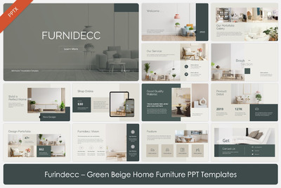 绿色和米色家庭家具PPT模板 (PPTX)