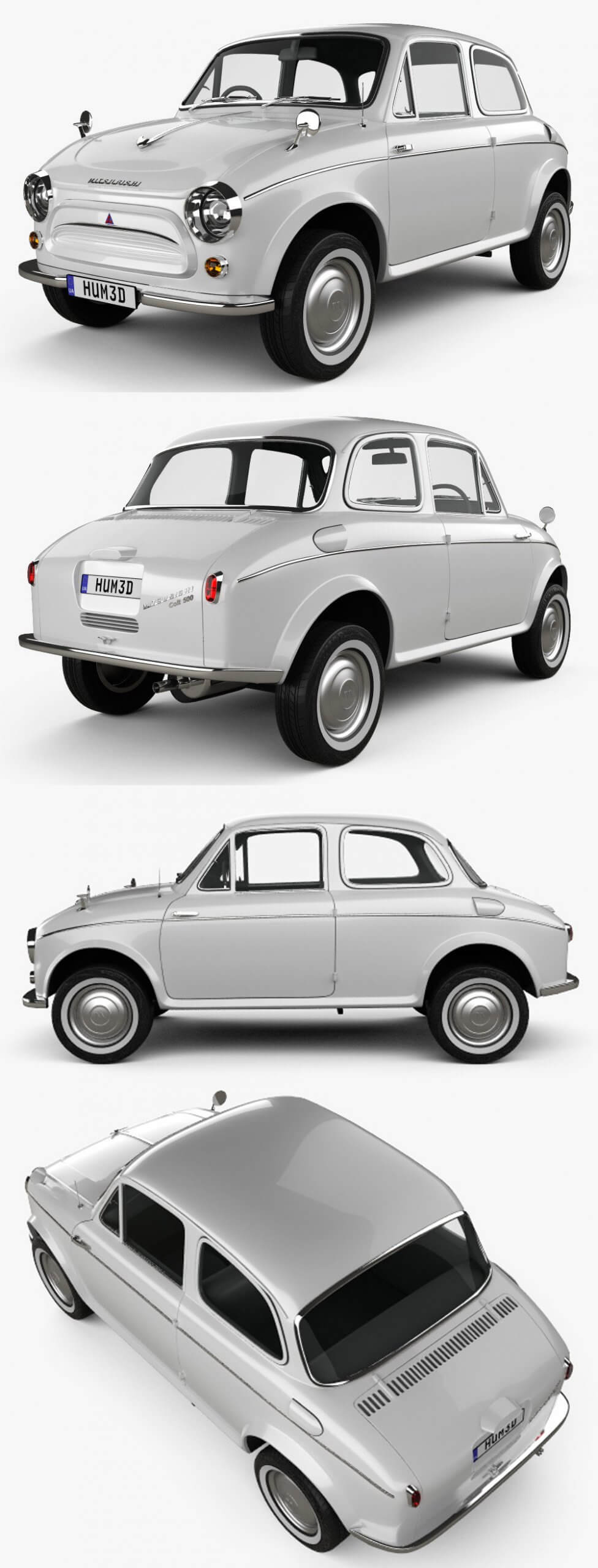 1960款Fiat Mitsubishi colt 500汽车3D模型（OBJ,FBX,MAX）