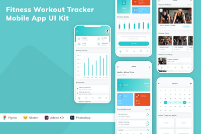 健身训练跟踪 App UI Kit (FIG,SKETCH,XD,PSD)