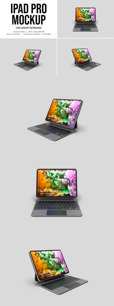 魔法键盘iPad Pro平板网站展示样机模板 (PSD)