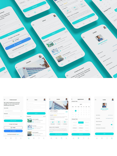 医院预约App UI Kit (AI,EPS,PSD,SKETCH,SVG,XD,FIG)