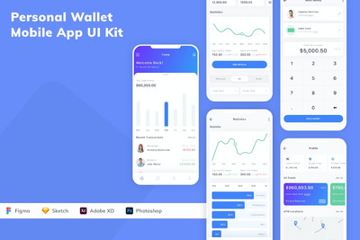 个人钱包 App UI Kit (FIG,SKETCH,XD,PSD)