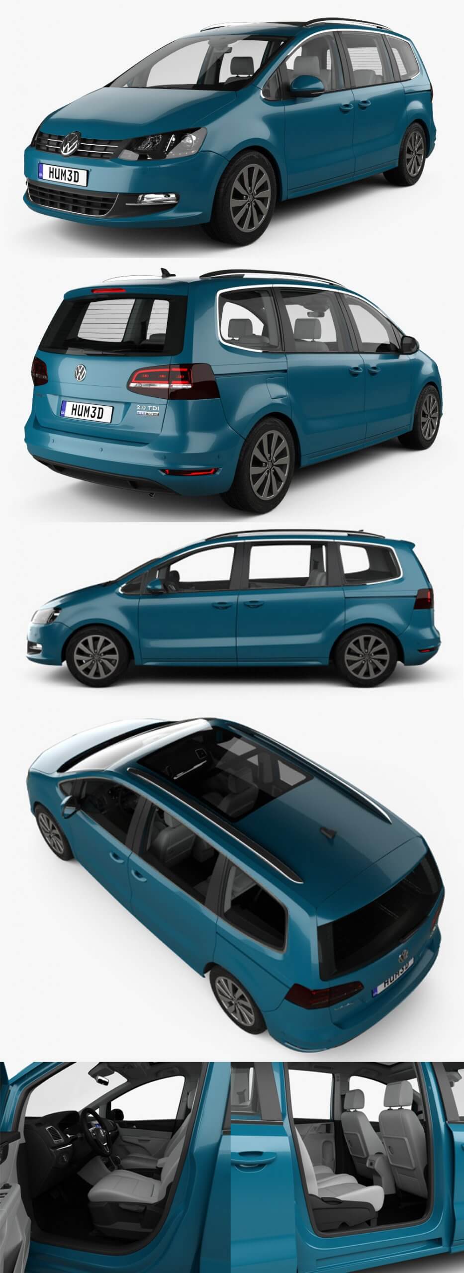 带内饰的2016款Volkswagen Sharan大众夏朗MPV汽车3D模型（OBJ,FBX,MAX,C4D,LWO）