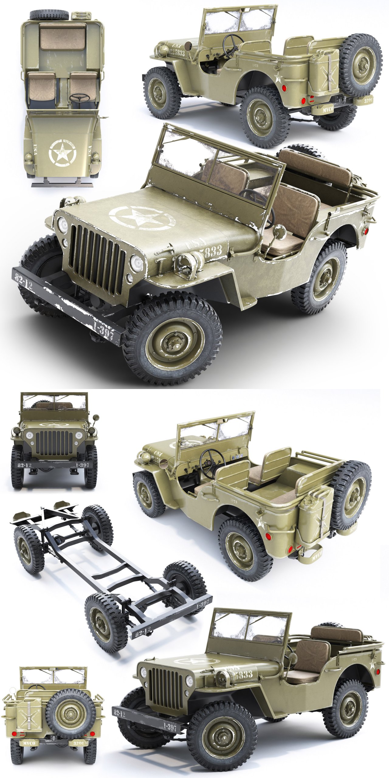 Willys军用越野车3D模型（OBJ,MAX）